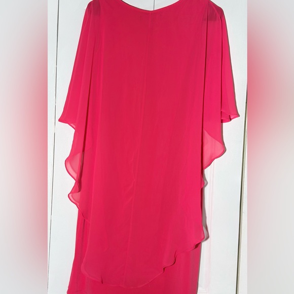 Glamour Nights Pink Popover Cape Sheath Dress Size 6 Chiffon Overlay - Picture 7 of 9